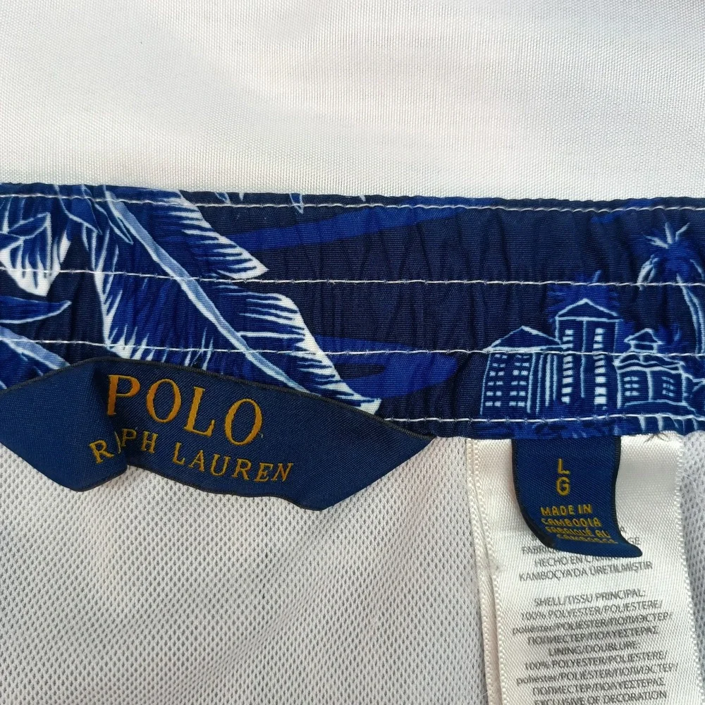 Polo Ralph Lauren Kailua‎ Blue Tropical Palm Leaf Cargo Swim Trunks Mens L Beach